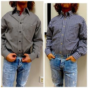 Lot of 2 Orvis M Navy & Black Checks Button Up Pocket Shirts